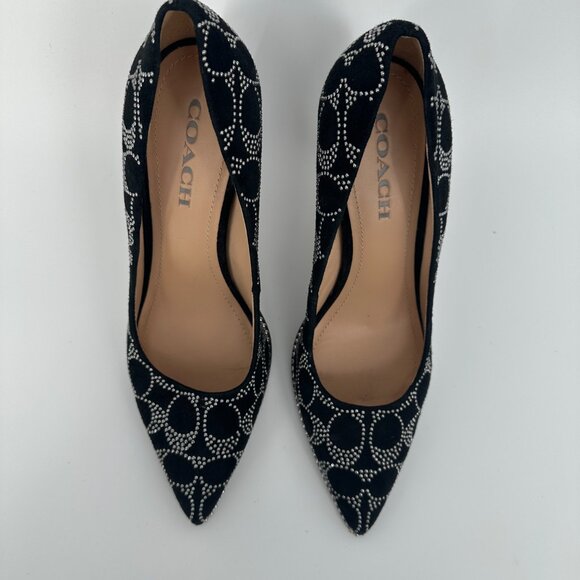 Coach Waverly G5228 Black Suede Signature C Studded Pointed Toe Heels Women’s 9B - Picture 7 of 12
